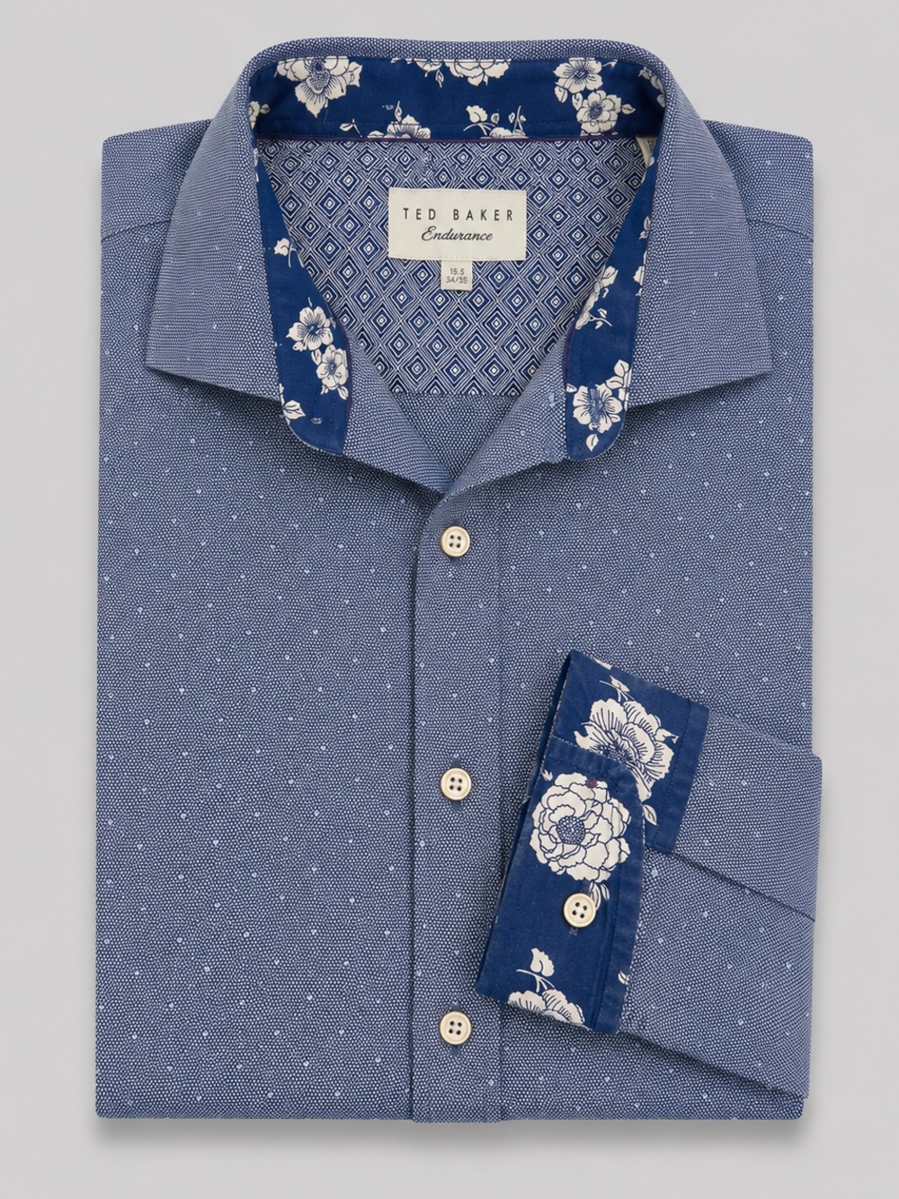 Ted Baker Endurance Button Down Shirt Size 16.5 Contrast Floral Cuff Preppy
